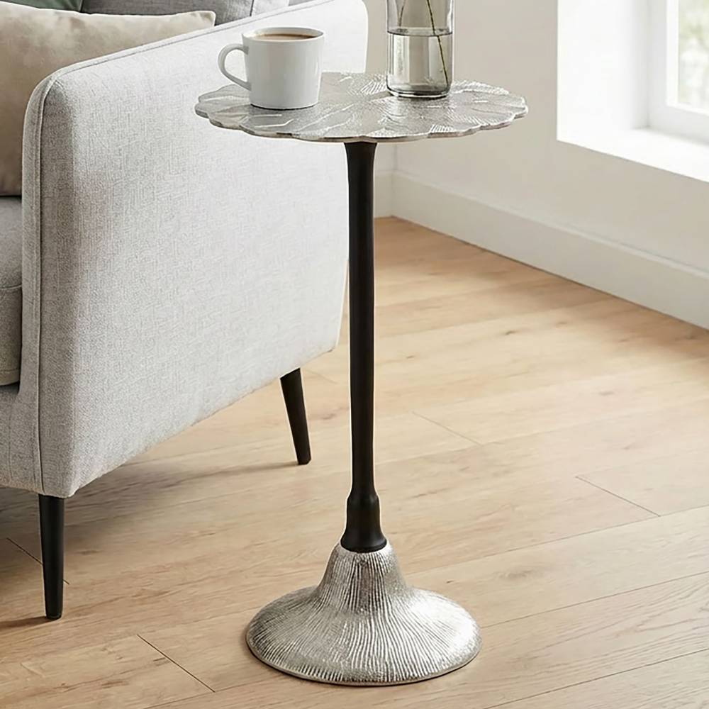 Metall-Beistelltisch mit Blüten-Design-Platte - Damrag