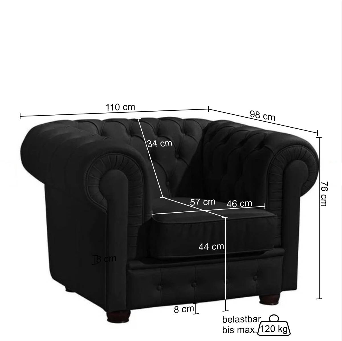 Chesterfield-Sessel in Schwarz Kunstleder - Riscos