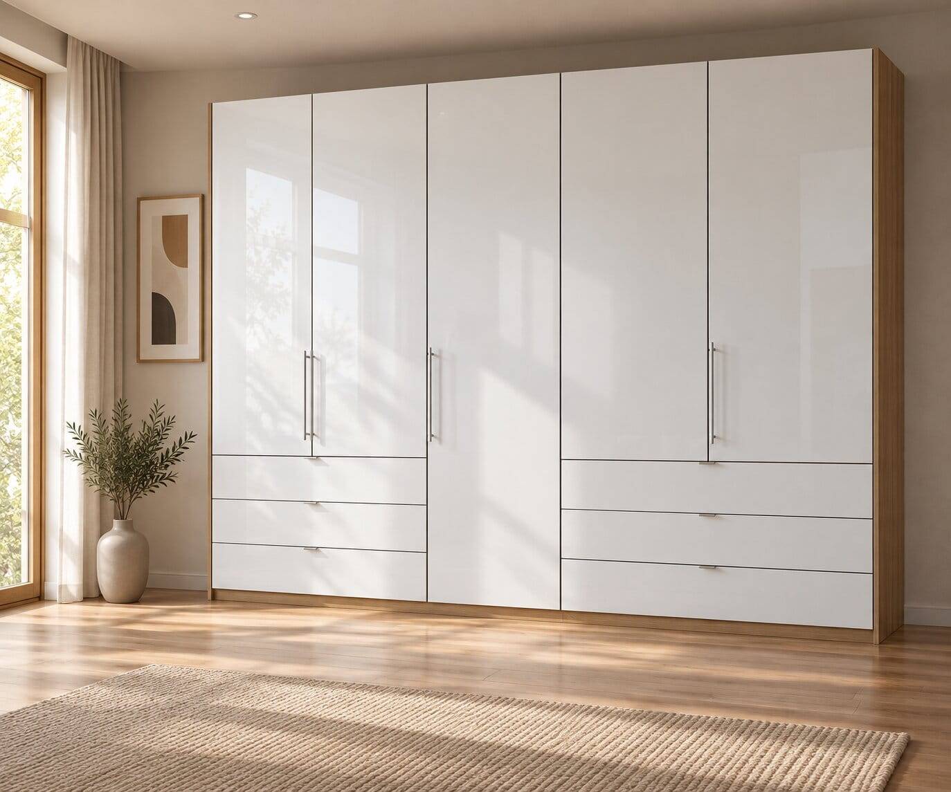 Kombi-Schlafzimmerschrank in Weiß & Eiche Bianco - Nuetran