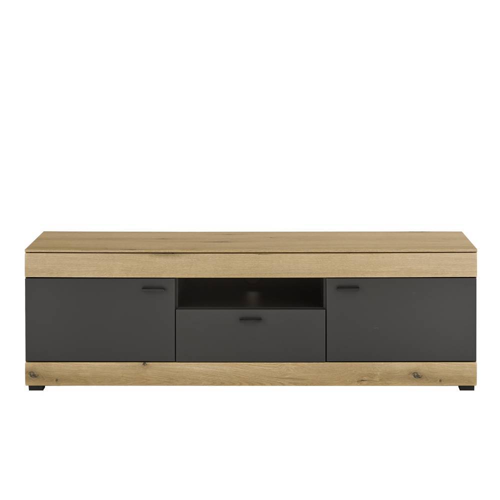 150cm breites TV-Board in Eiche Holzoptik mit dunklen Fronten – Addara