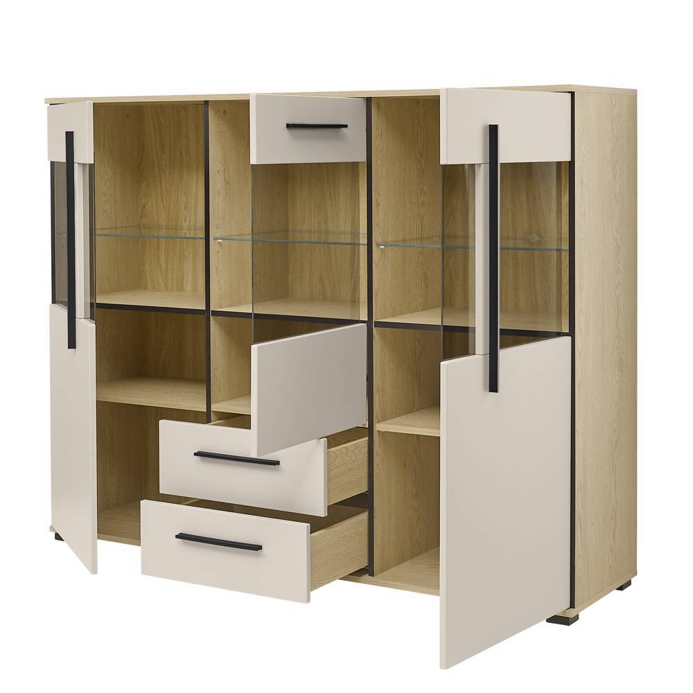 160cm breites Highboard mit Glas-Einsätzen - Raisa
