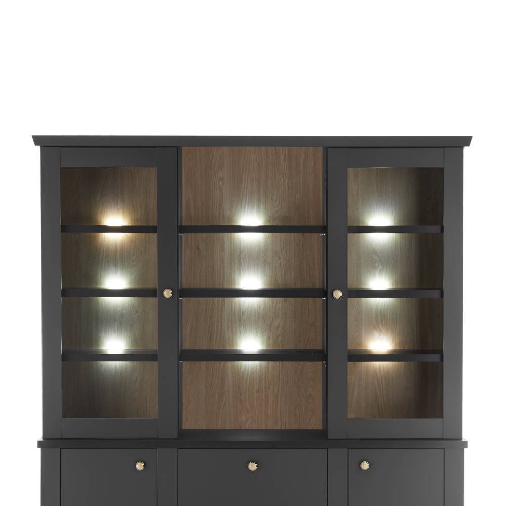 Modern Country Vitrinenschrank in Mattschwarz - Lulumo