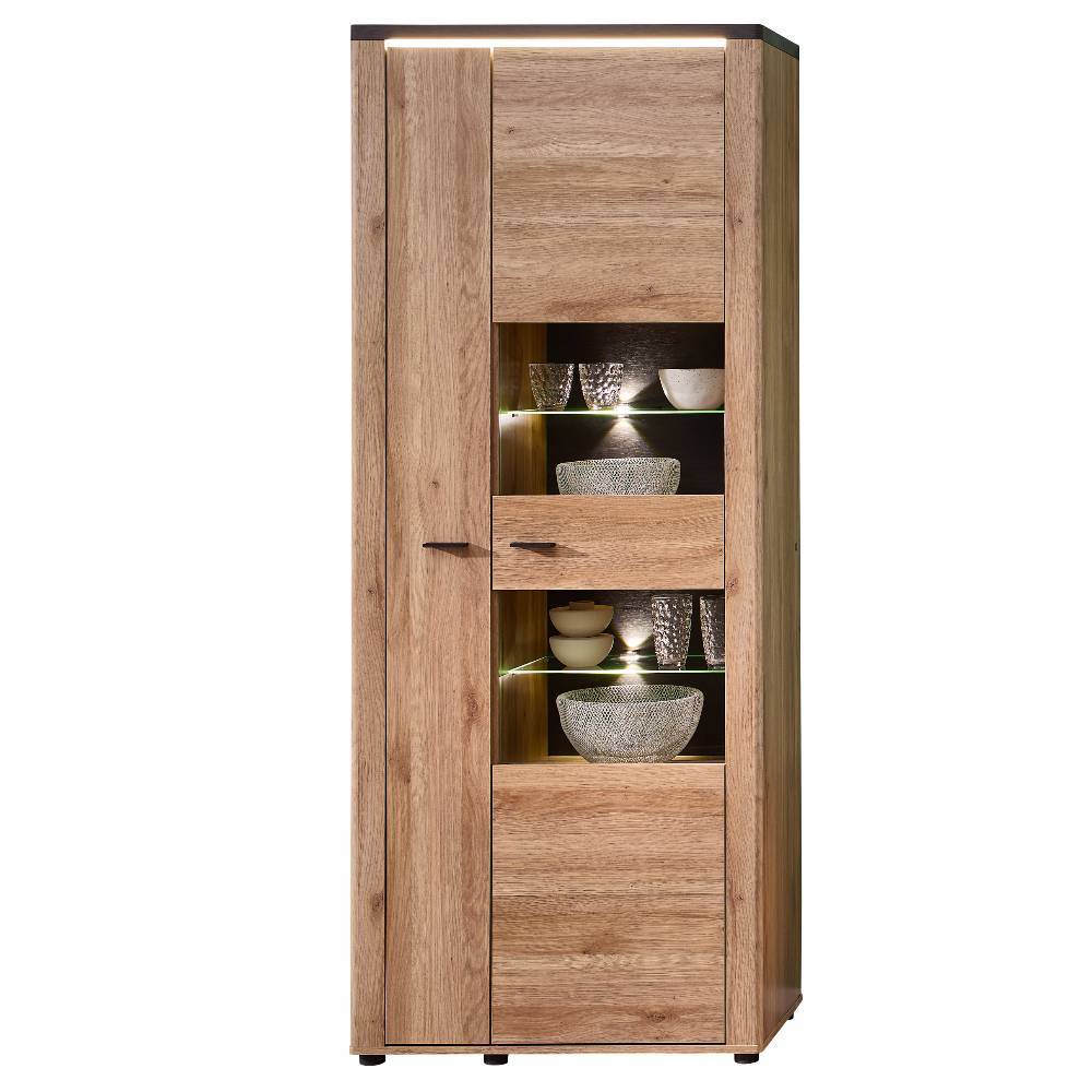 Wohnzimmer-Vitrinenschrank in Eiche Holzoptik - Zorro