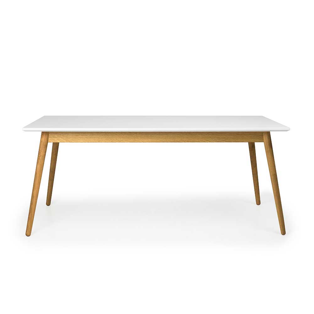 Tisch mit weißer Platt MDF lackiert Vudian & Holzgestell Eiche geölt