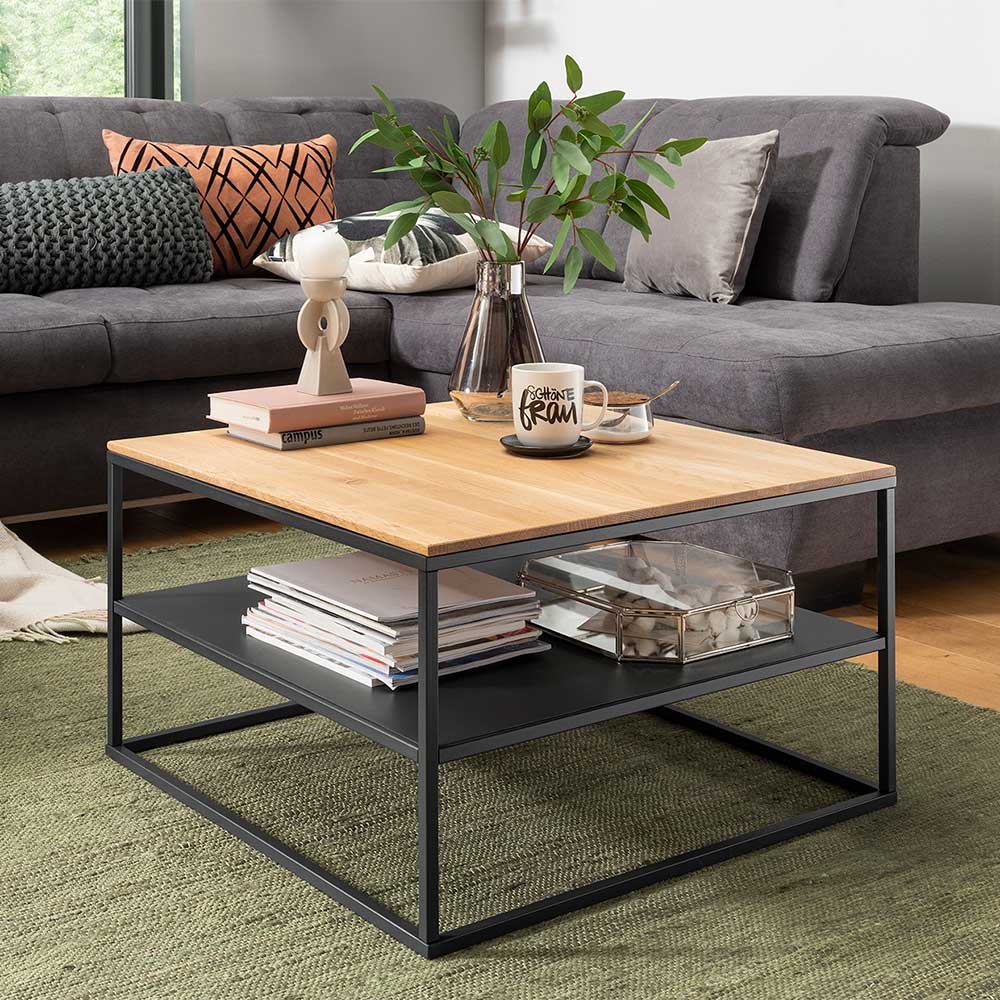 Wohnzimmer Tisch aus Eiche massiv & Metall - Sisam
