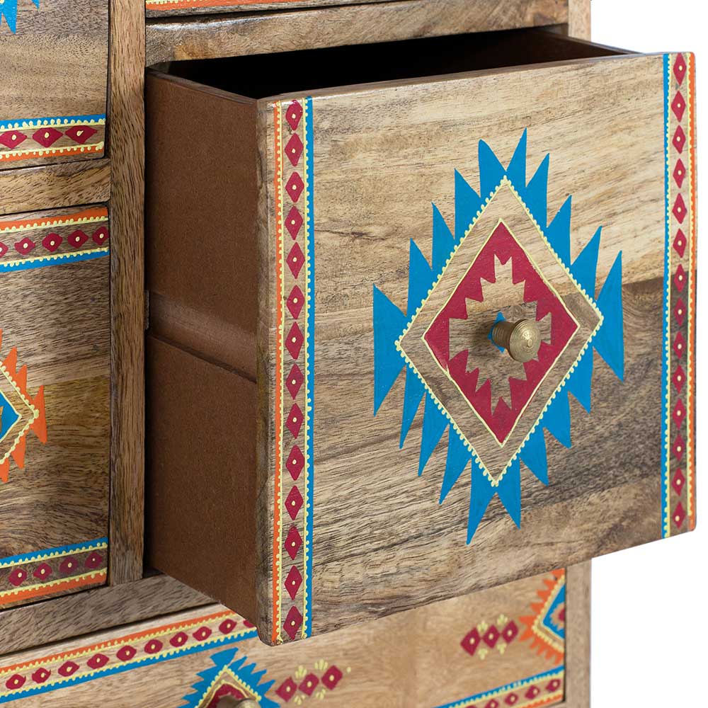 Mangoholz Kommode mit Ethno Ornamenten - Linall