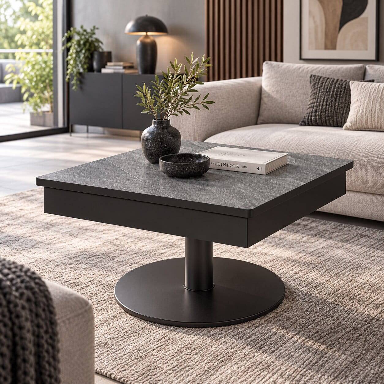 67x67 cm Couchtisch auf rundem Säulengestell - Cali