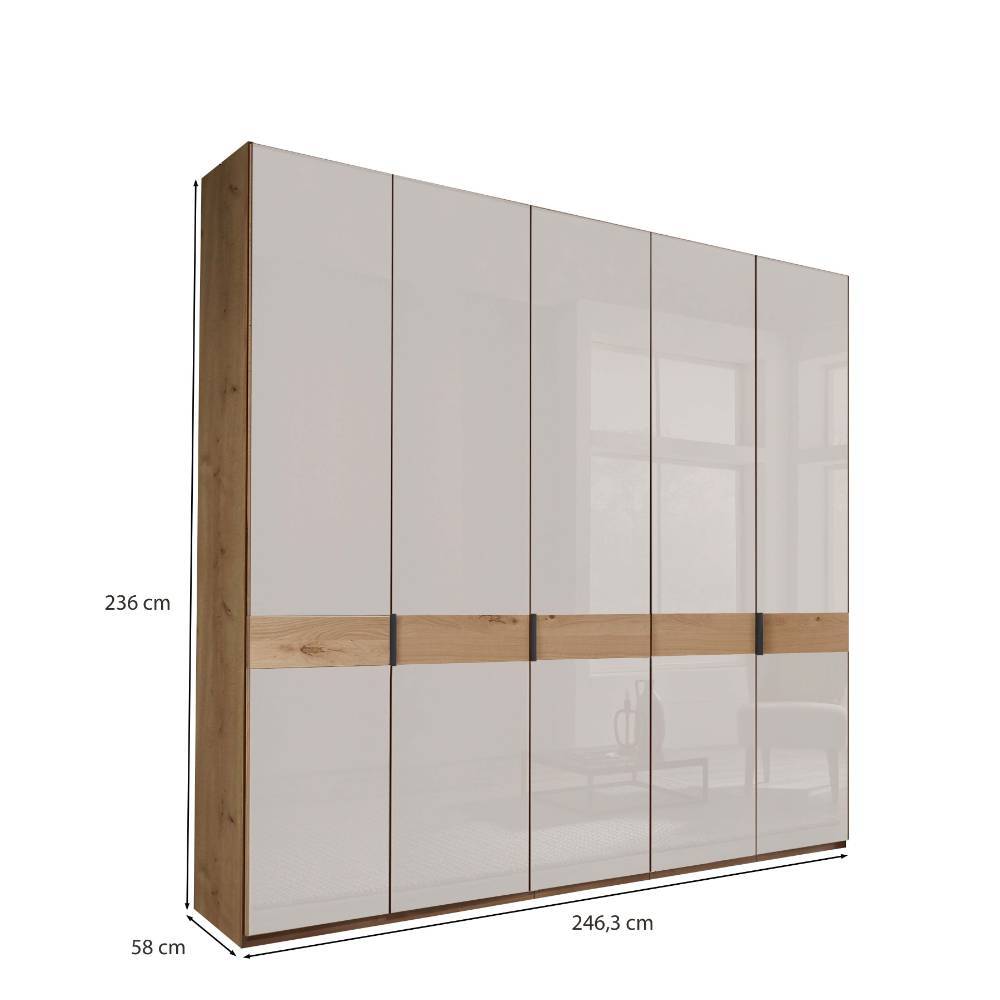 5-türiger Kleiderschrank mit Glas in Weiß - Crucav
