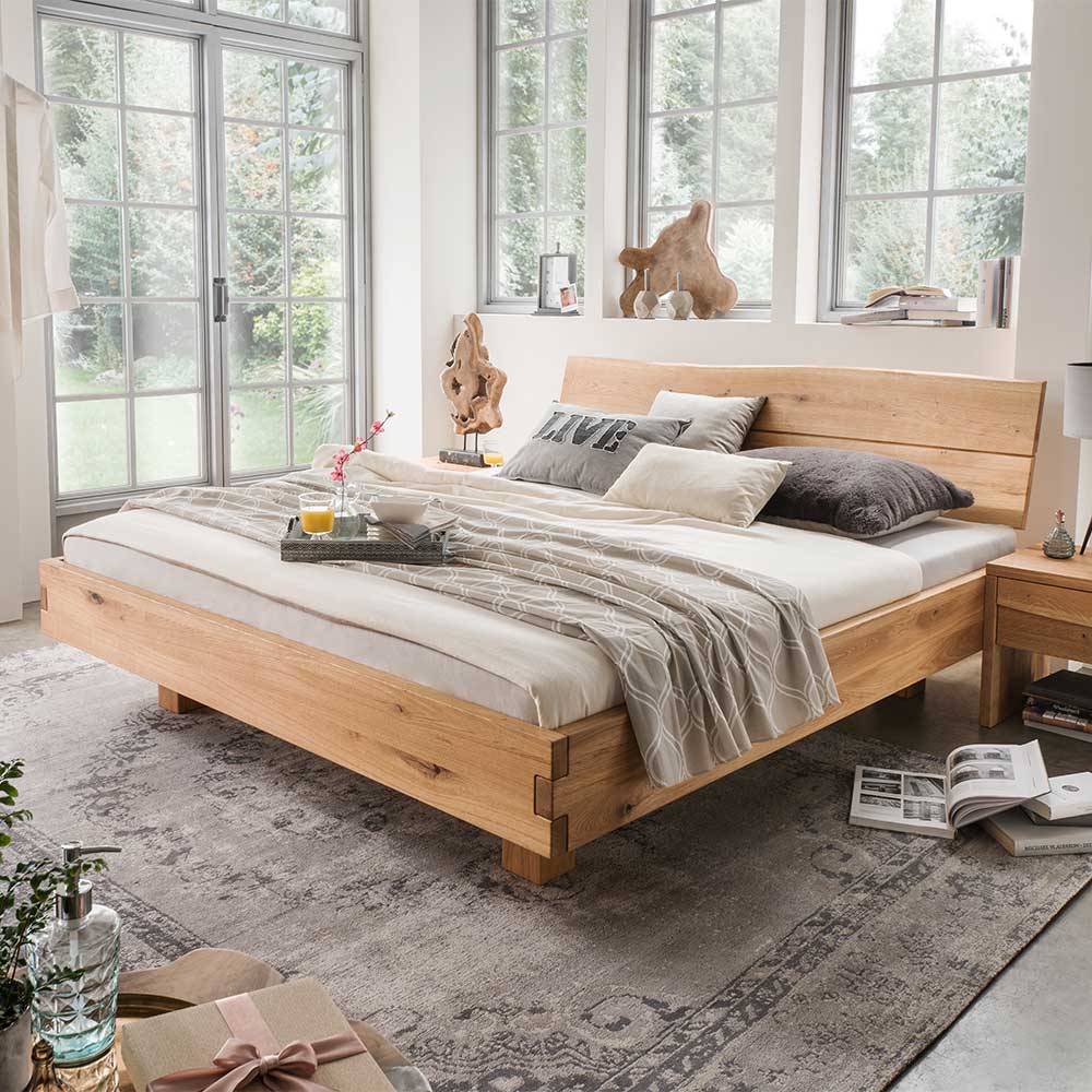 Holz Doppelbett mit Kopfteil Baumkante - Smiralda