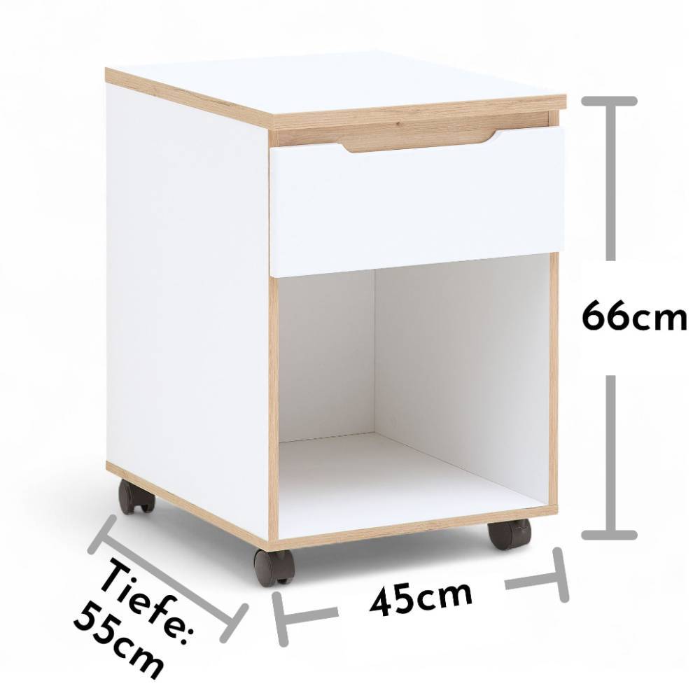 Office Rollcontainer in Weiß und Eiche - Anesto
