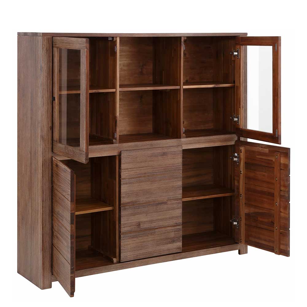 Highboard aus Akazie Massivholz und Glas - Ruffes