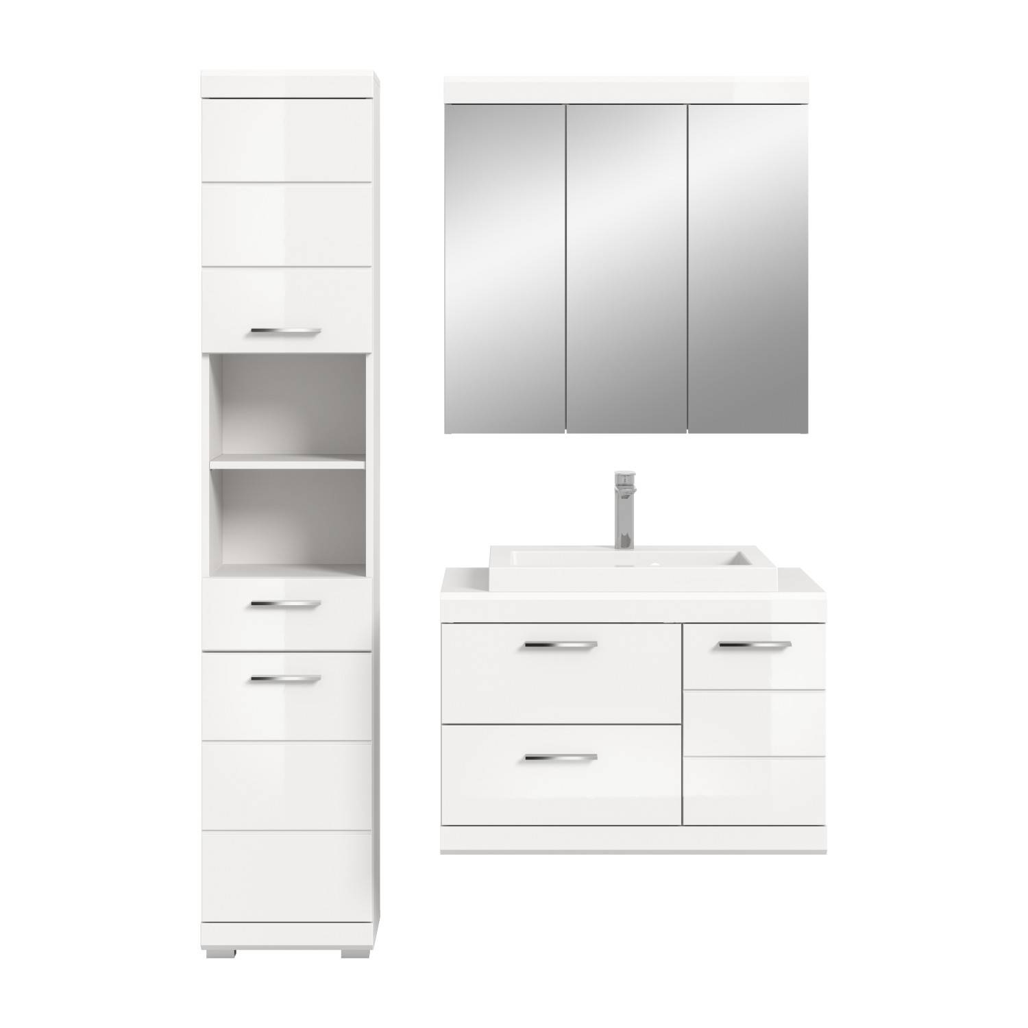 Glänzendes Badmöbelset in Hochglanz Optik - Nanila (dreiteilig)
