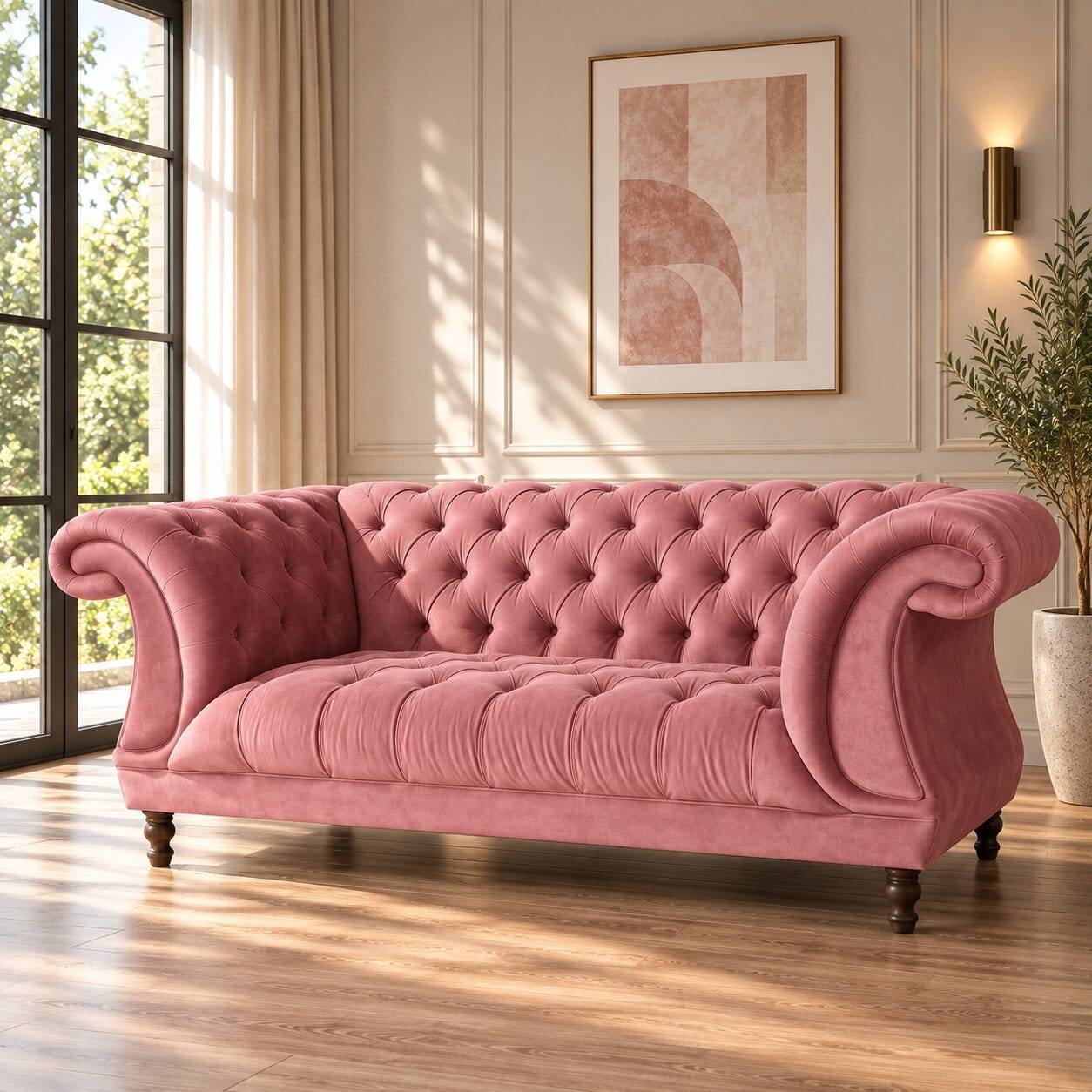 Barock 2er Sofa in Rosa Samtvelours - Clewono