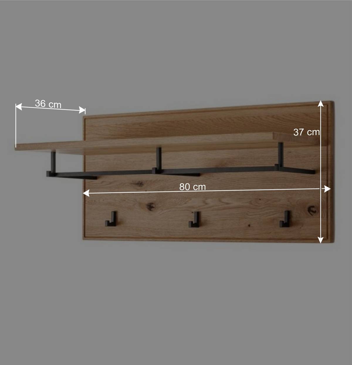 Wandgarderobe aus Asteiche Massivholz und Metall - Zonga