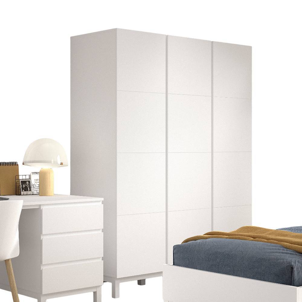 Dreitüriger weißer Kleiderschrank und Schreibtisch als Teil des Komplettsets – Crocinol