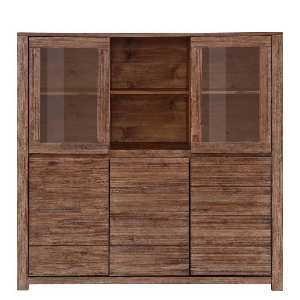 Highboard aus Akazie Massivholz und Glas - Ruffes