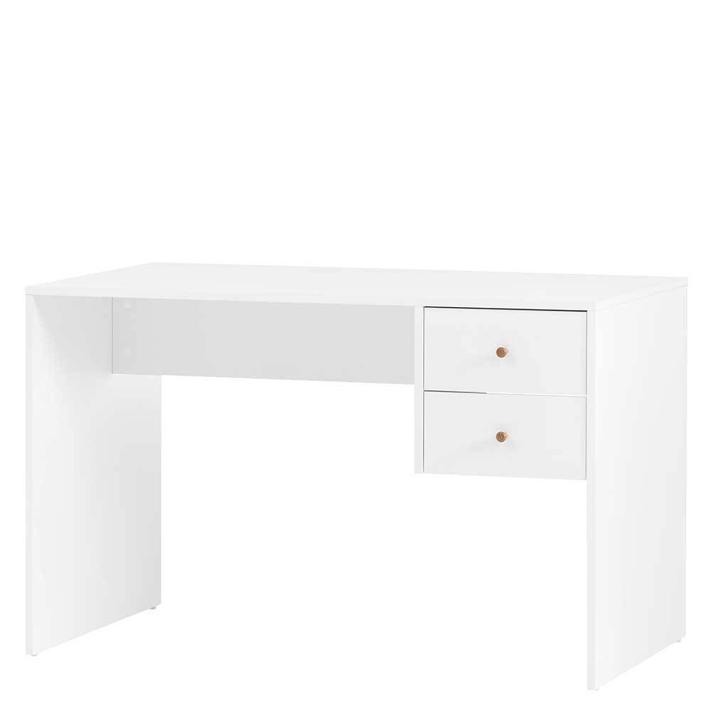 Schreibtisch mit 2 Schubladen im Skandi Design in Weiß - Niuna