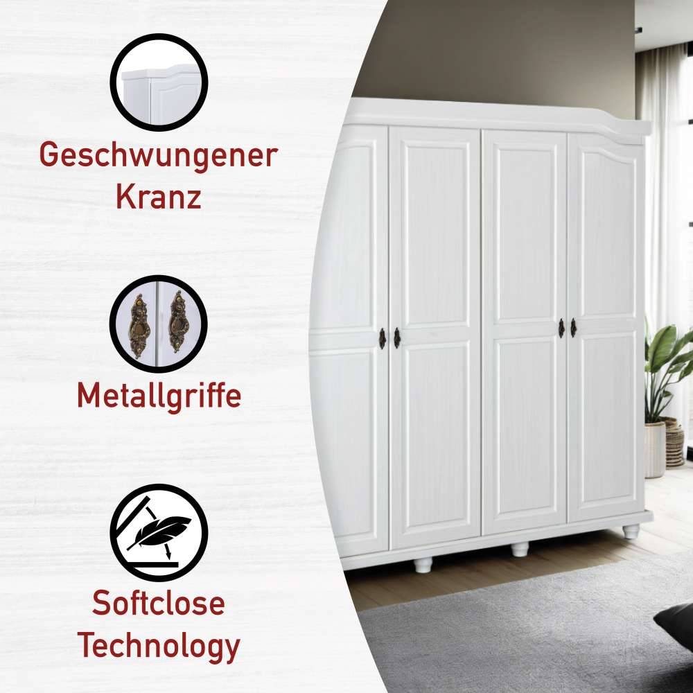 182x198x60 Weißer Landhausschrank für Kleidung - Zeremonia