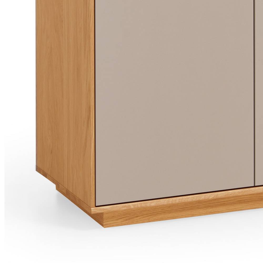 Flurkommode in Taupe mit hellem Holzkorpus und stabilem Sockel – Barcelos