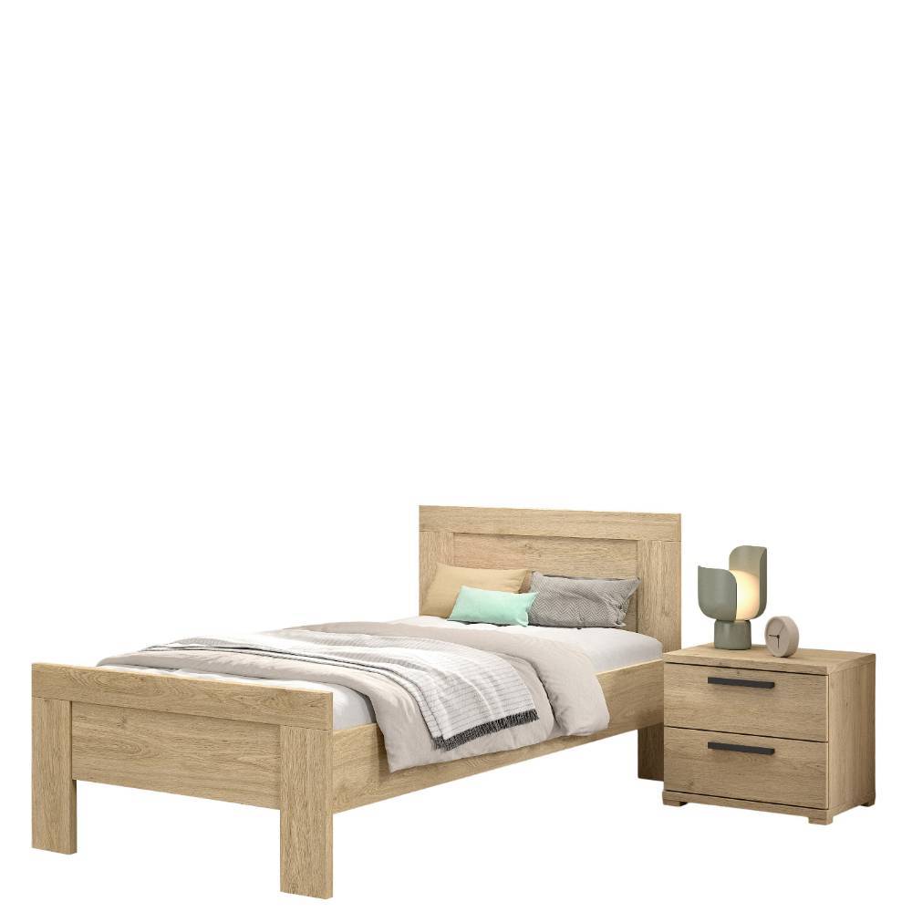 Jugendzimmer Einzelbett und Nachttisch in Eiche mit zwei Schubladen – Choice