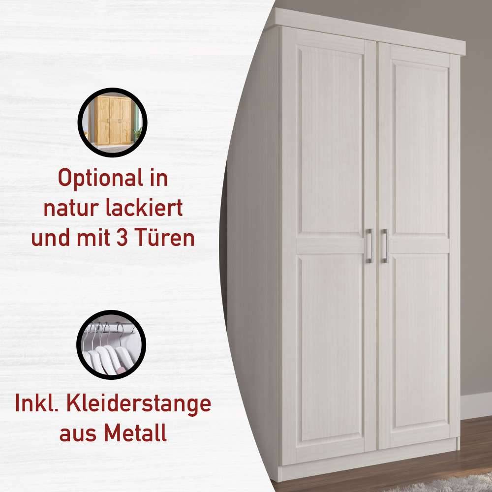 Optionen und Details des Garderobenschranks natur lackiert 3 Türen und Metall Kleiderstange – Nabrosia
