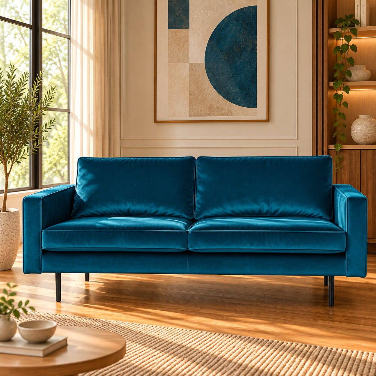 Gemütliches Sofa 2-Sitzer mit Samt Cumagon in Blau