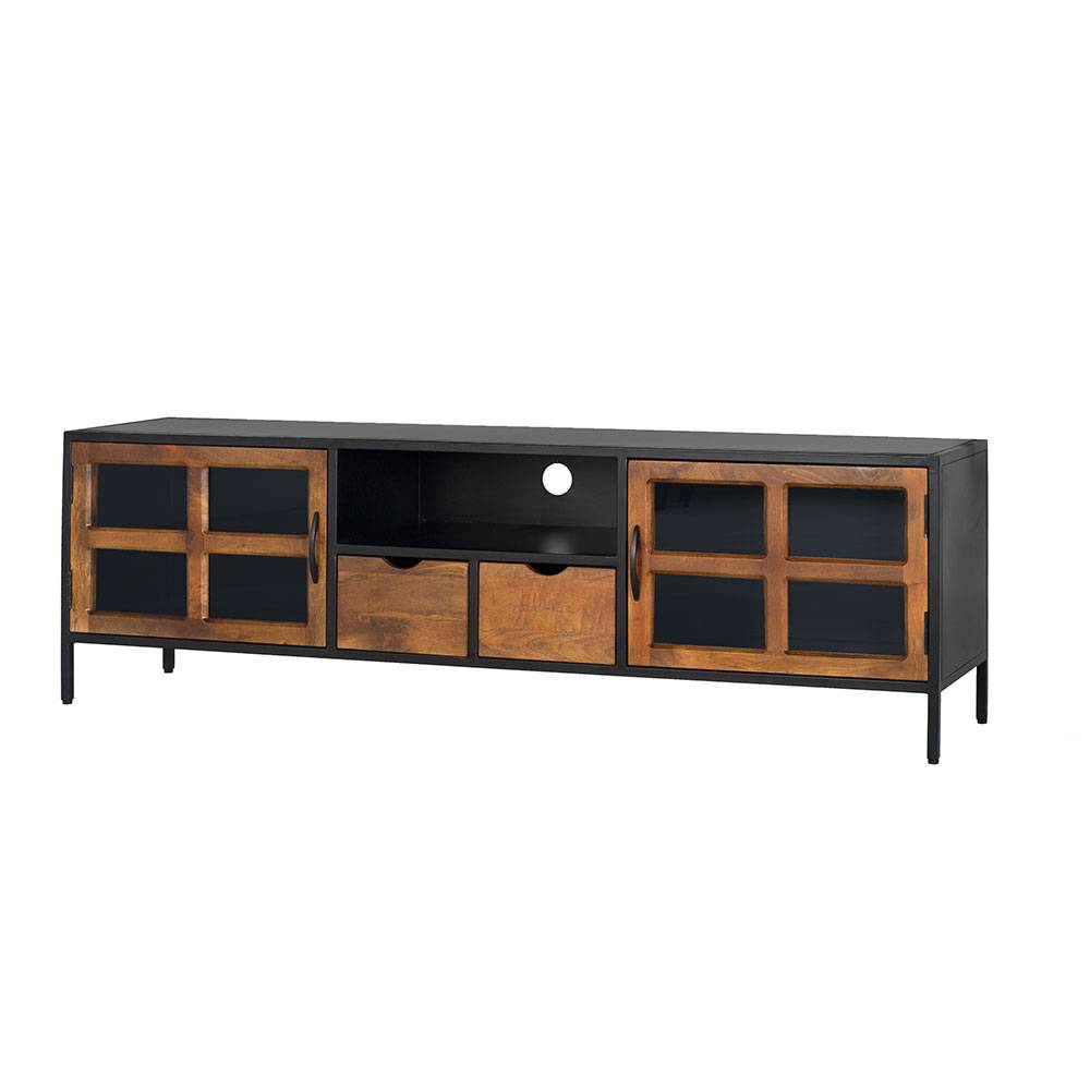 Industrial TV Kommode mit Glastüren - Hayato