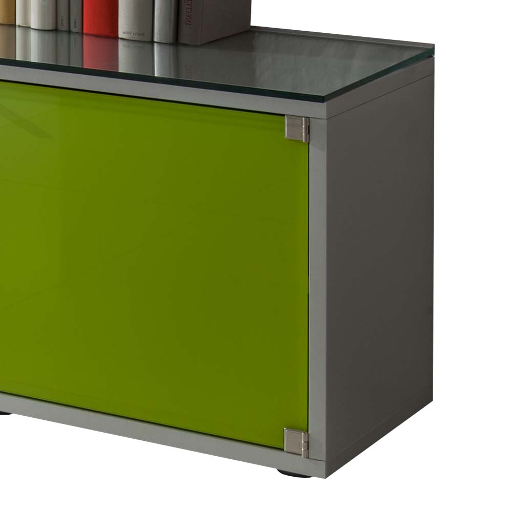 3-türiges Lowboard mit Glas Türen in Grün - Leaf