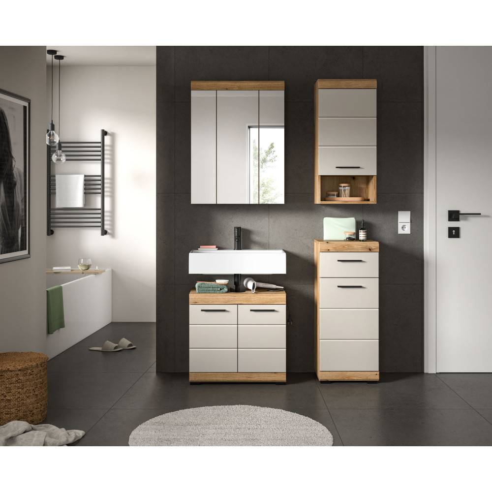 Waschbeckenunterschrank mit schwarzen Griffen - Casserra