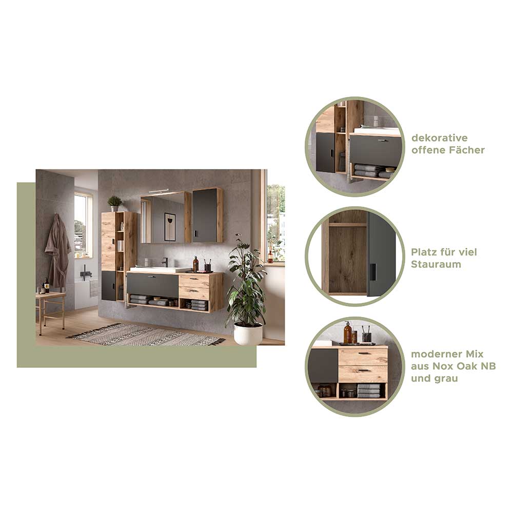 37x75x25 cm 1-türiger Bad Oberschrank modern - Steikun