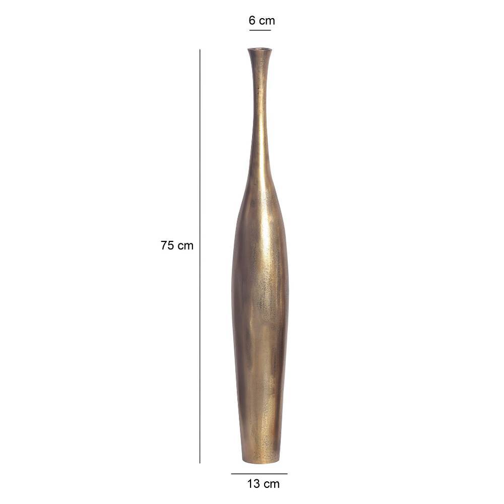 Goldene Aluminium Bodenvase mit Maßen und Abmessungen, 75 cm hoch – Cacillo