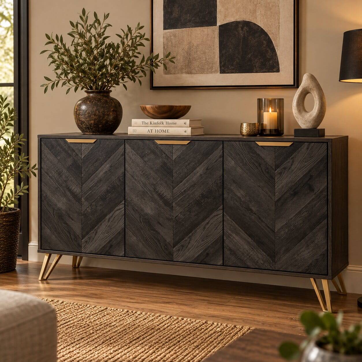 Türen-Kommode in Holzoptik Black Wash - Salivi V