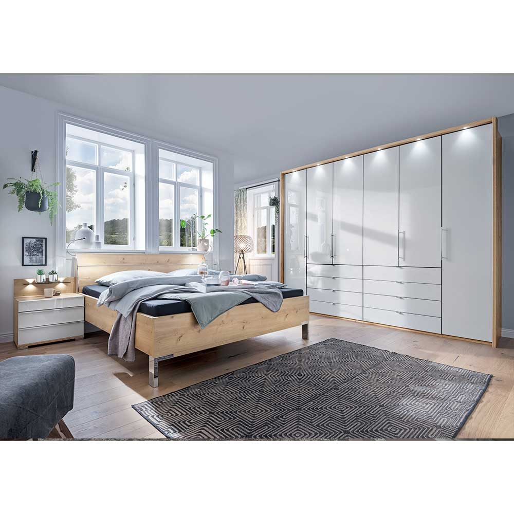 Schlafzimmermöbel in Weiß & Eiche Bianco - Nuetran (vierteilig)