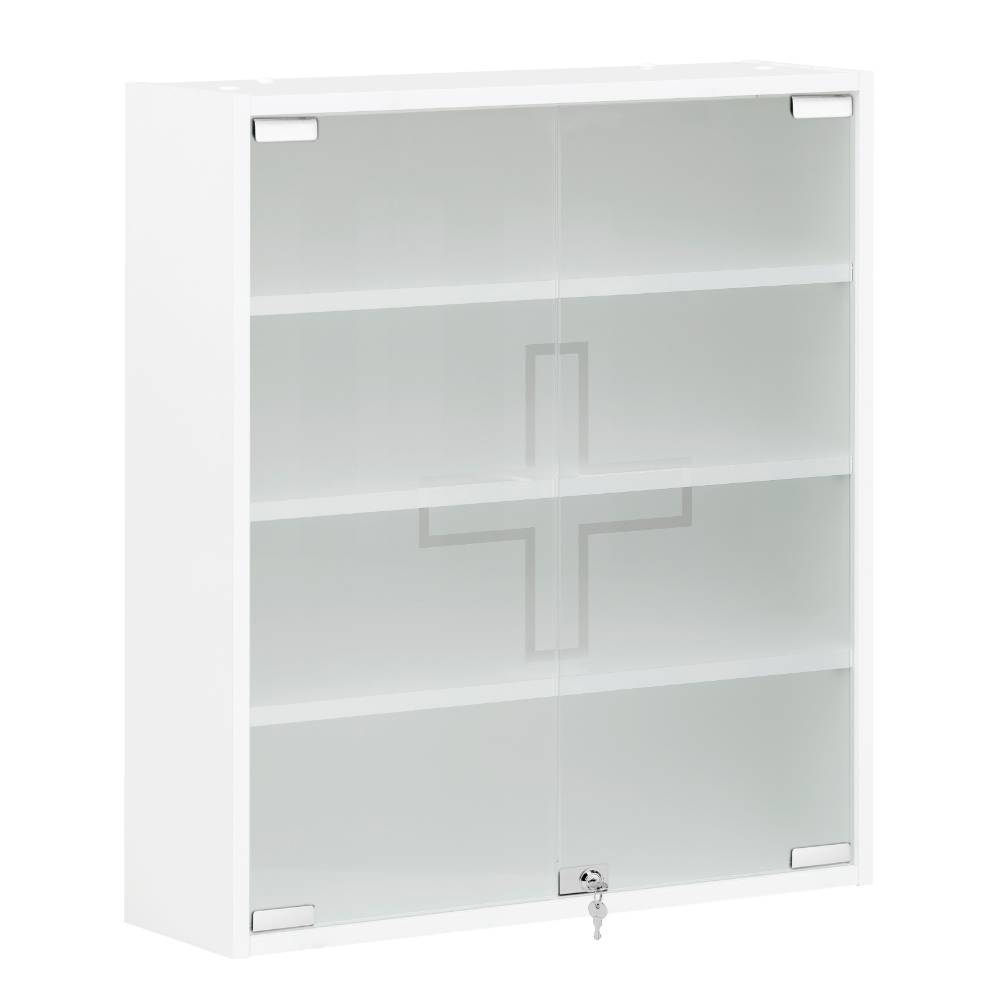 Weißer Arzneimittelschrank mit Glas-Doppeltür und vier Fächern für die sichere Aufbewahrung – Anuta