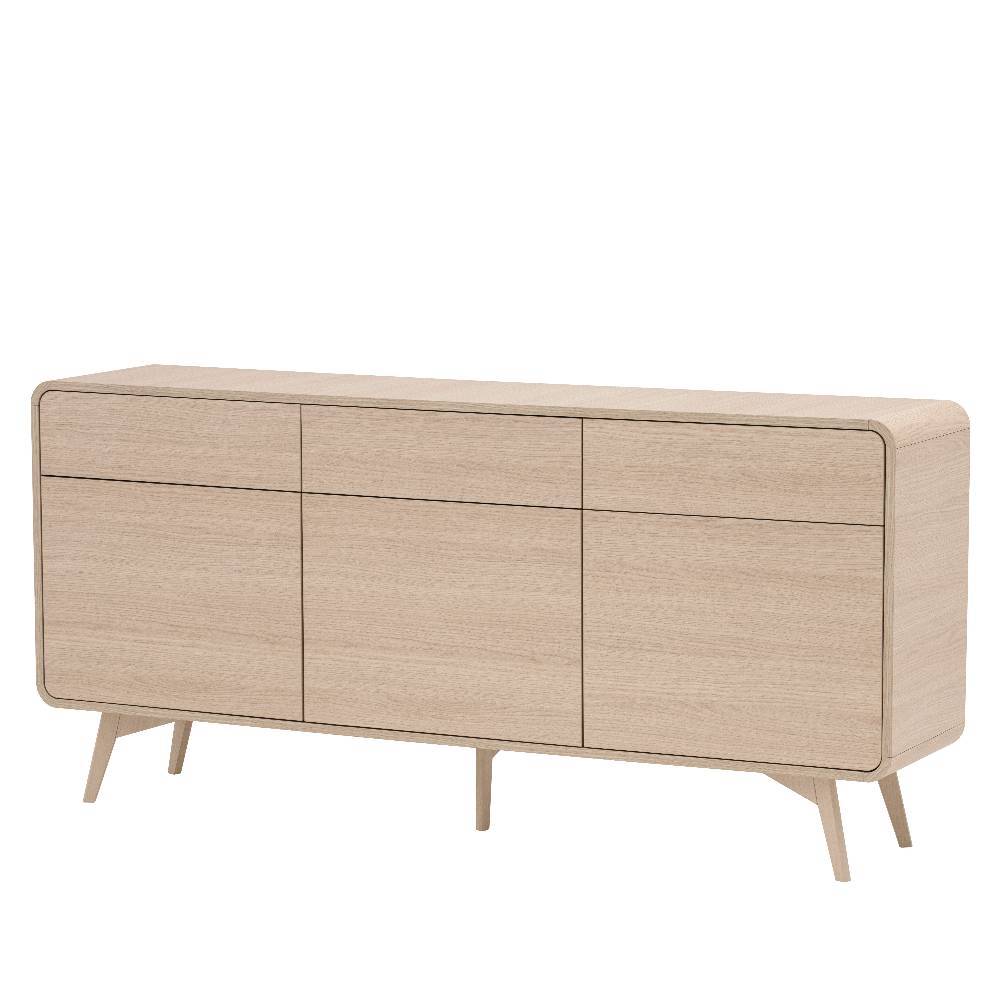 Modernes Sideboard in Eiche Holzoptik mit abgerundeten Kanten und konischen Beinen – Embrus