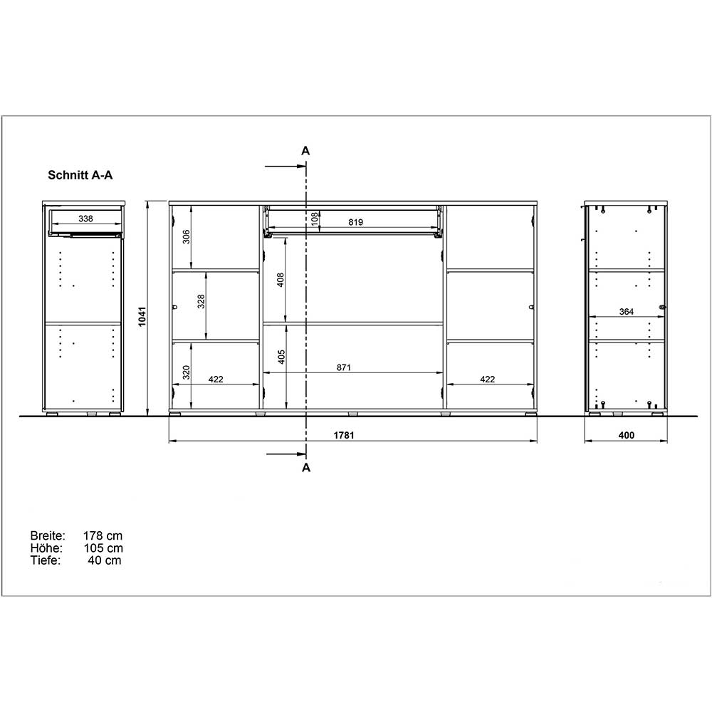 Wohnraum Sideboard in 180x105x40 cm - Reestyl