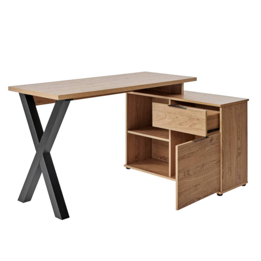 Schreibtisch mit Seitenschrank in Eiche Holzoptik - Embruna