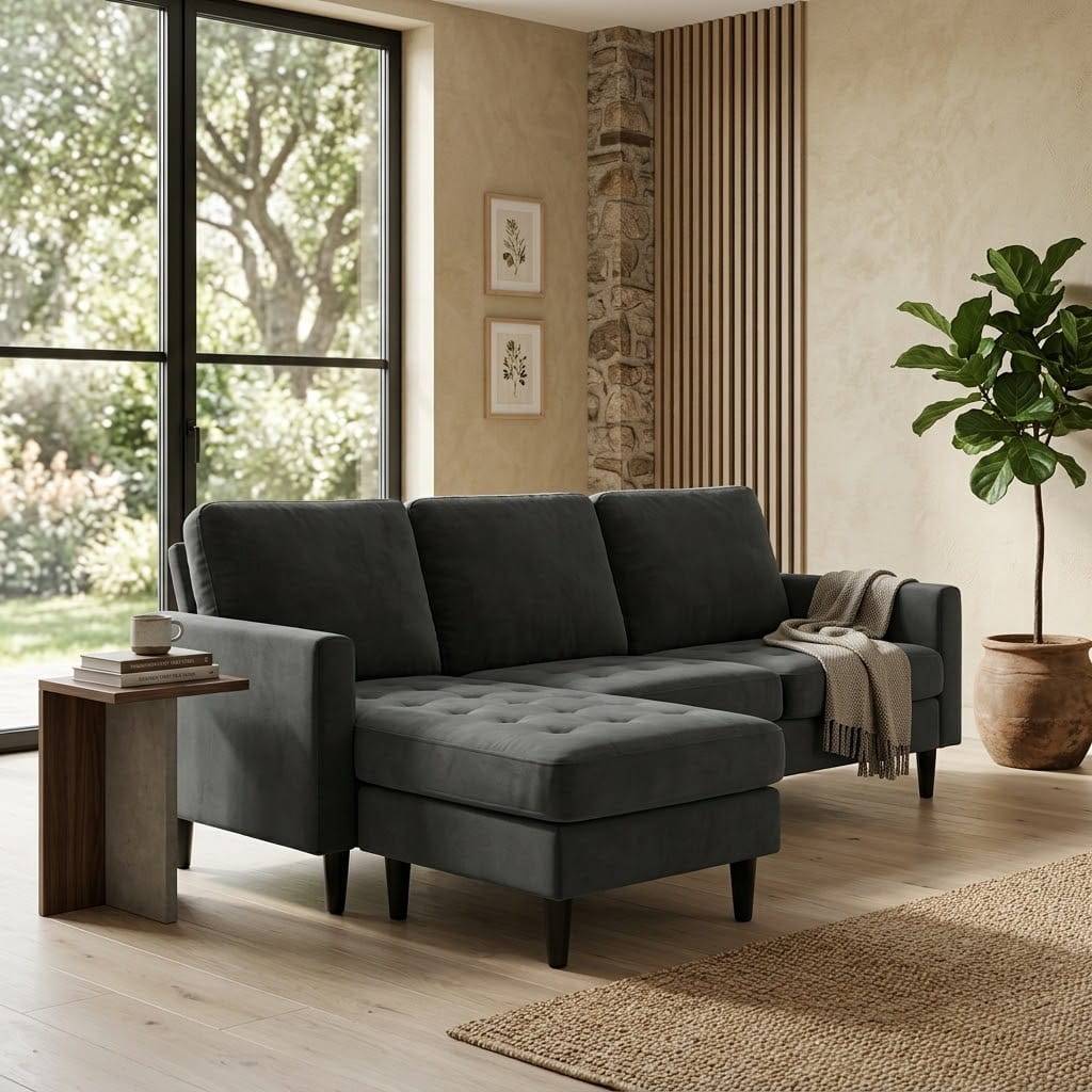 Dreisitzer L-Sofa in Dunkelgrau - Enzetrana