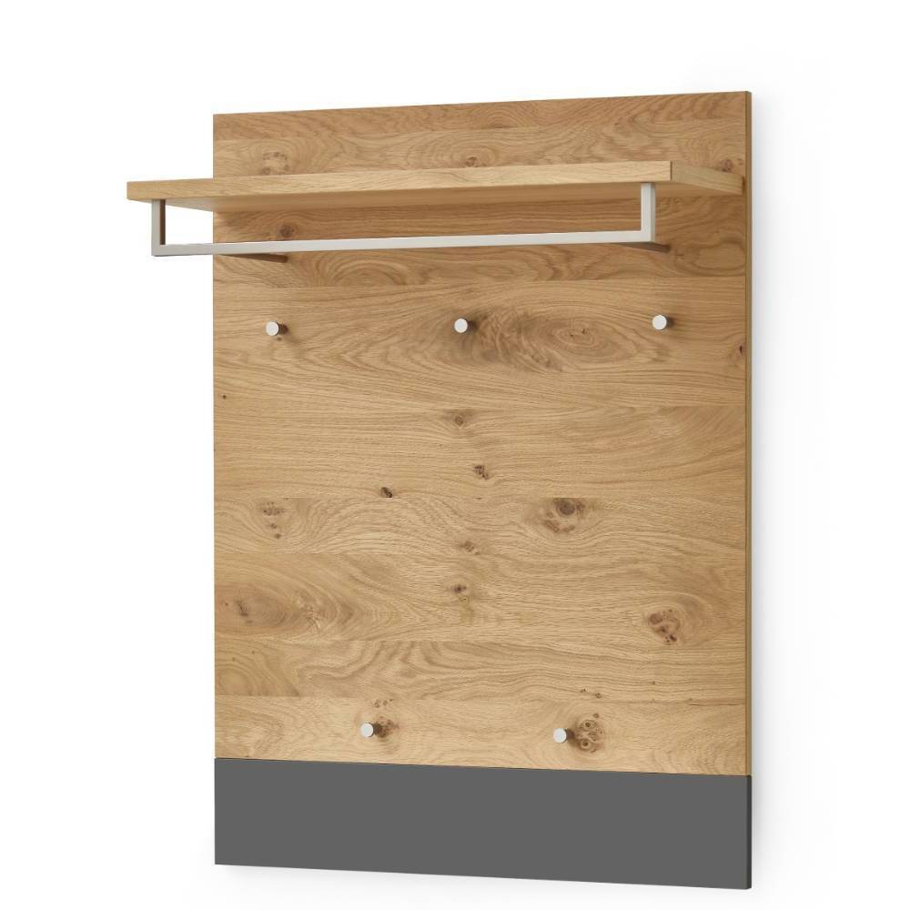 Komplette Wandgarderobe aus Eiche mit Ablage, Kleiderstange und fünf Haken – Arturus