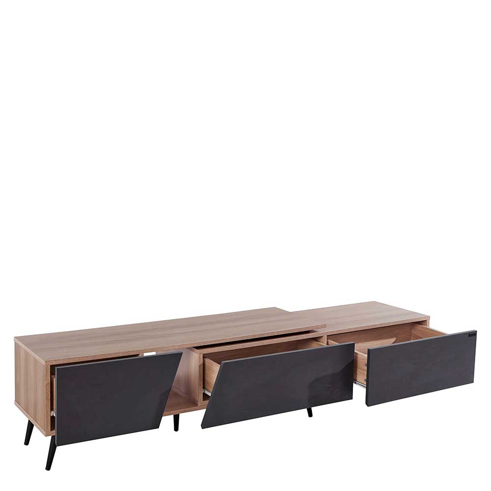 TV Lowboard in Anthrazit und Holzoptik Braun - Hietro