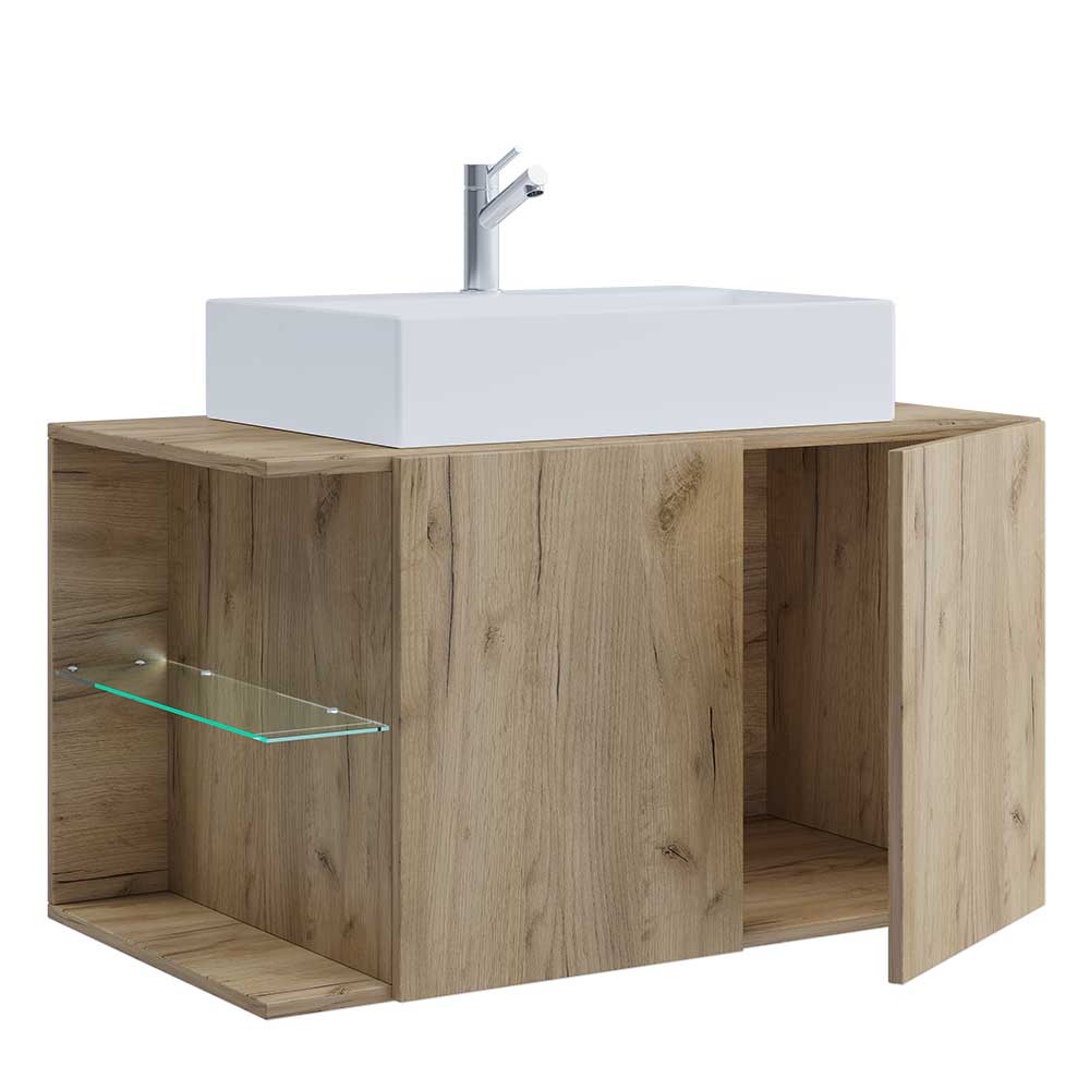 Waschtischkonsole mit Becken im Holzlook - Yulmatro
