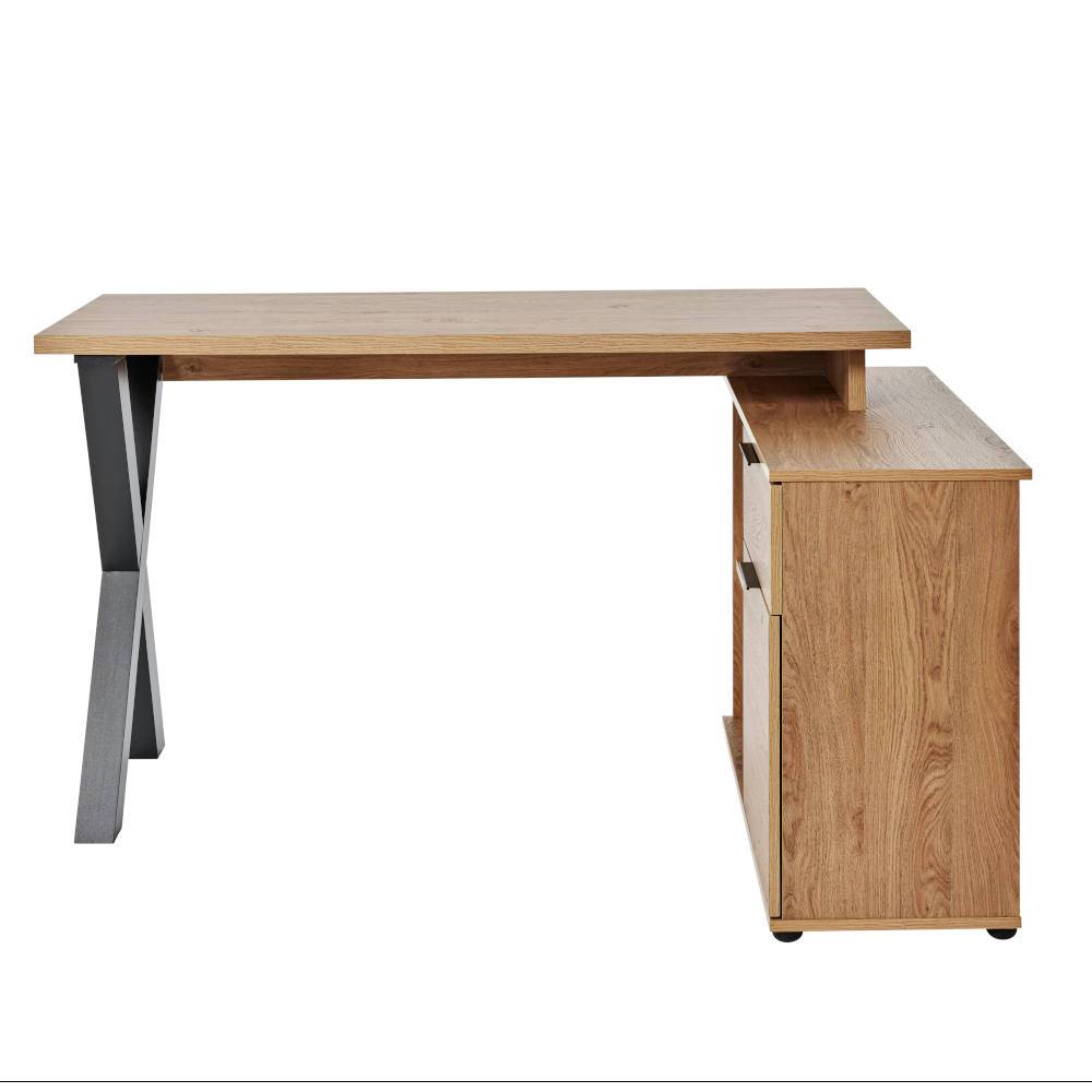 Schreibtisch mit Seitenschrank in Eiche Holzoptik - Embruna