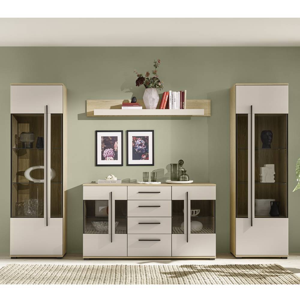 Wohnzimmervitrinen Set und Wandboard modern - Raisa (vierteilig)