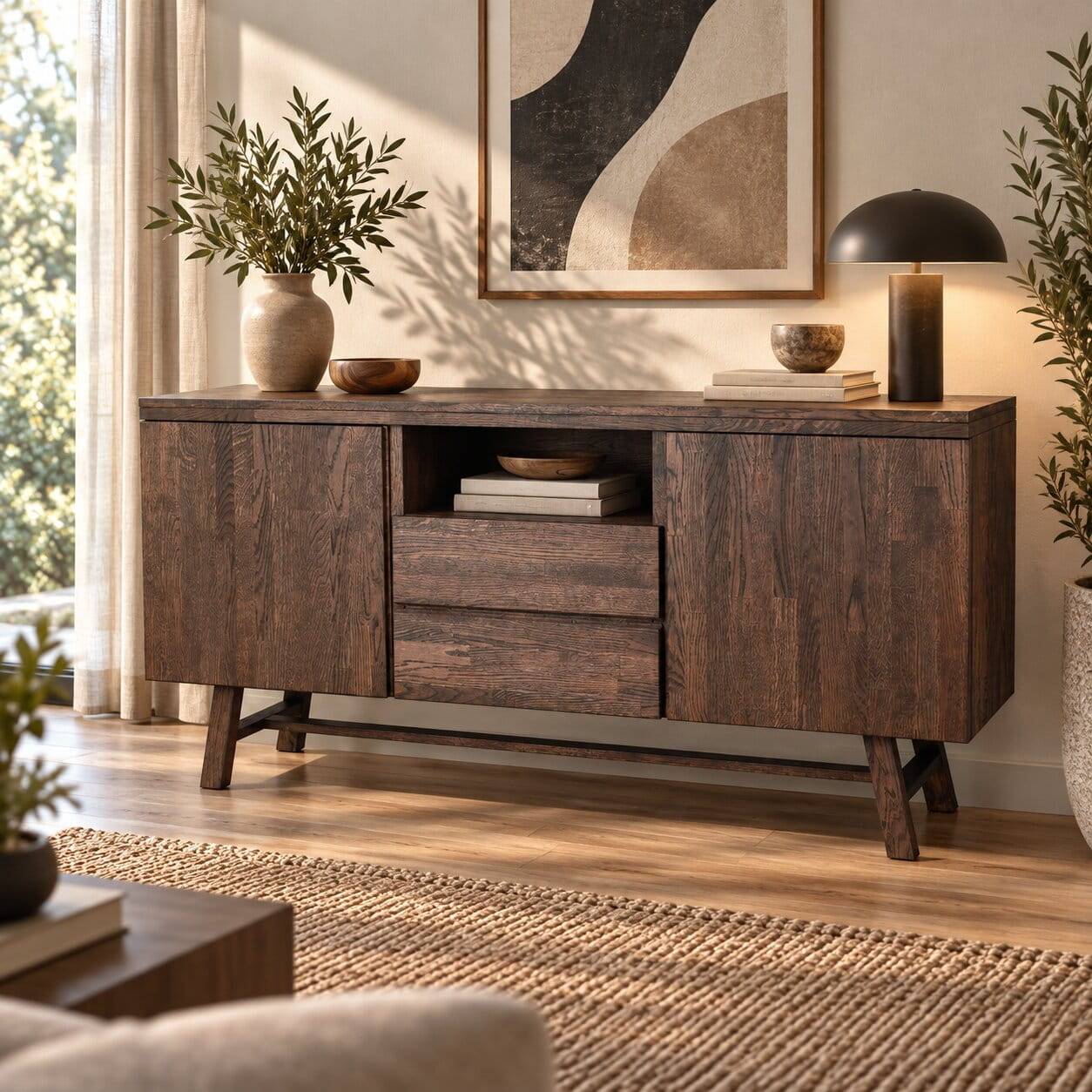 Eiche Sideboard in dunkel lackiert und gebürstet - Vedraza