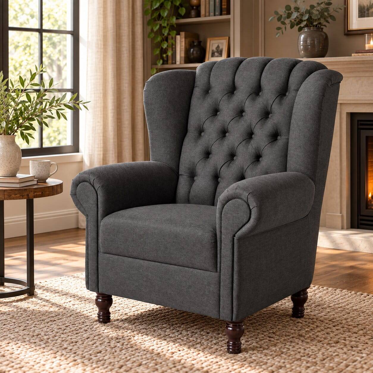 Chesterfield Polstersessel in Dunkelgrau Stoffbezug - Quoterra