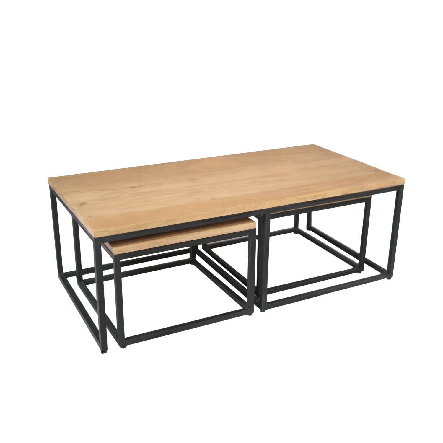 Industrial Dreisatztisch aus massivem Holz - Drovens (dreiteilig)