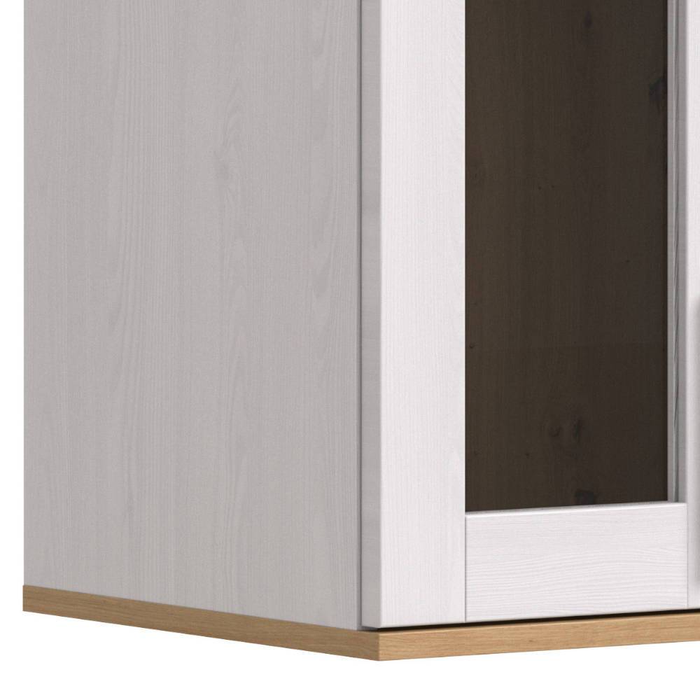 Zweifarbiger Wohnzimmerschrank in Weiß und heller Holzoptik mit Glastürdetail – Tocella