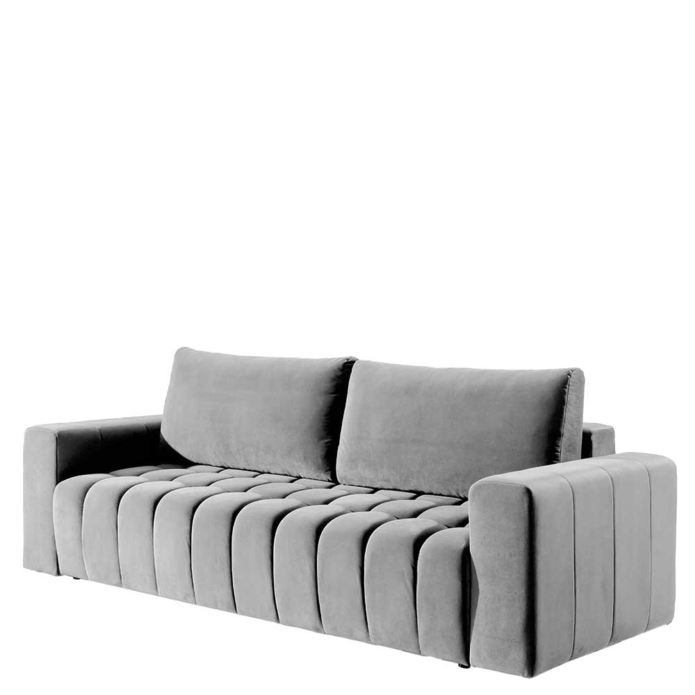 Klappcouch in Hellgrau Samtbezug - Grosky