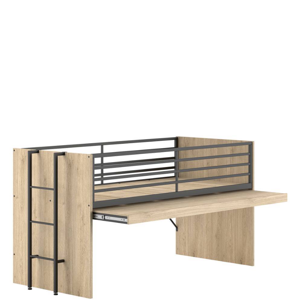 Jugend Hochbett mit Schreibtischfunktion und Leiter in Eiche-Optik und Anthrazit – Choice