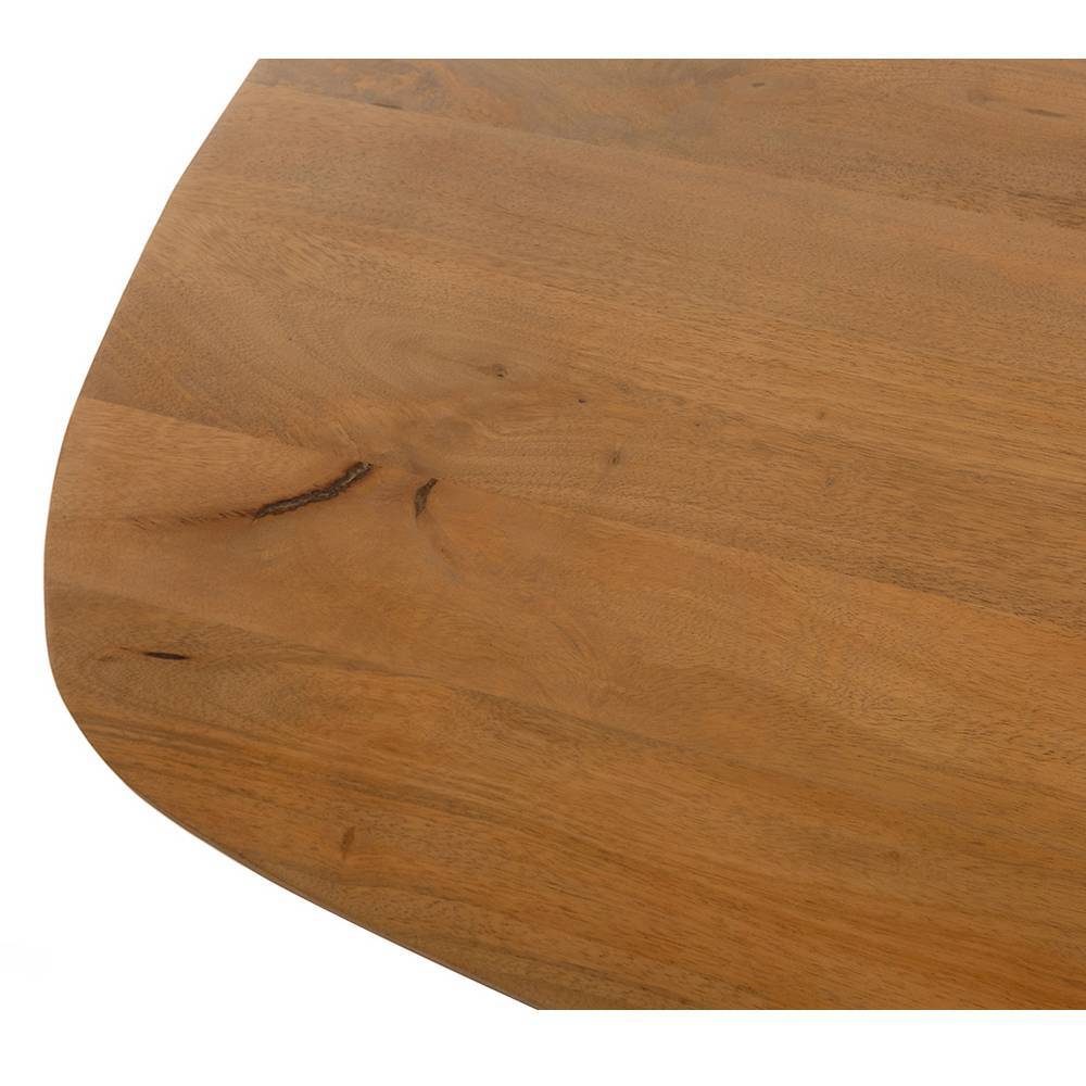 Tischplatte des Couchtischs aus Mangoholz mit natürlicher Maserung und abgerundeter Ecke – Gozo